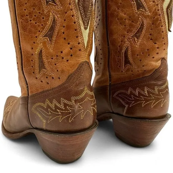 Corral 4840 Cross Embroidered Brown Leather Boots Size 7M Cowgirl Western Rodeo