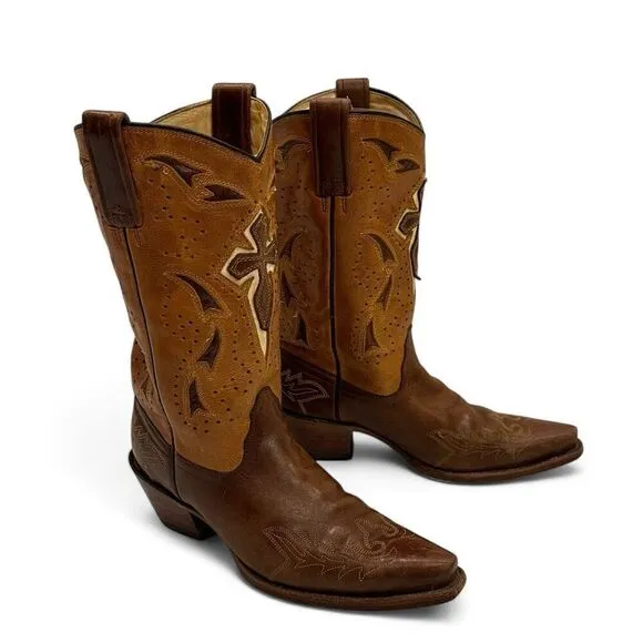 Corral 4840 Cross Embroidered Brown Leather Boots Size 7M Cowgirl Western Rodeo