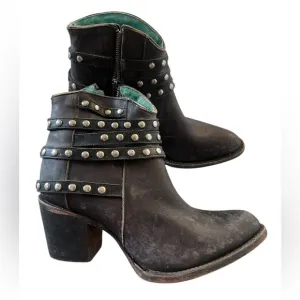 Corral Black Strappy Studded Boots, size 7.5
