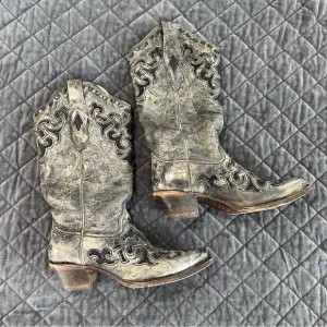 Corral Boots 6.5 Women Distressed Leather Charcoal Black Heeled Western Cowgirl