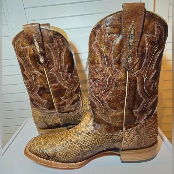 Corral Exotic Python Western Boot Broad Square Toe B5000 Men's Size 12 D
