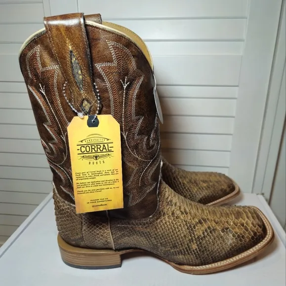 Corral Exotic Python Western Boot Broad Square Toe B5000 Men's Size 12 D