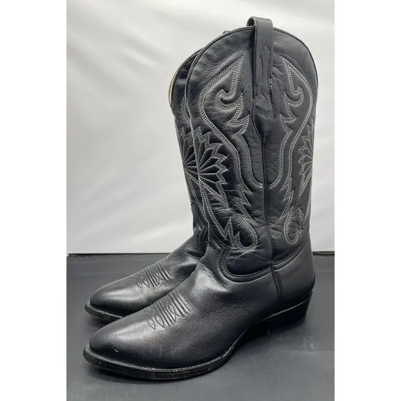Corral Leather Cowboy Boots Black Embroidered Western Mens 8 Fast Shipping