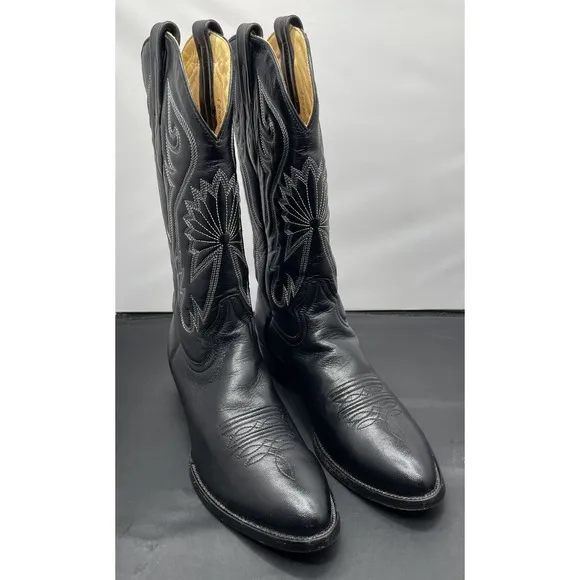 Corral Leather Cowboy Boots Black Embroidered Western Mens 8 Fast Shipping