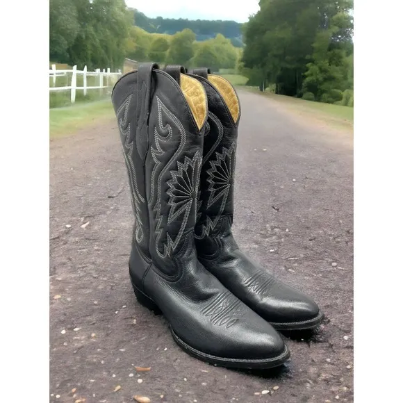 Corral Leather Cowboy Boots Black Embroidered Western Mens 8 Fast Shipping