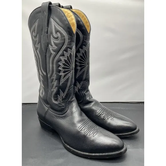 Corral Leather Cowboy Boots Black Embroidered Western Mens 8 Fast Shipping