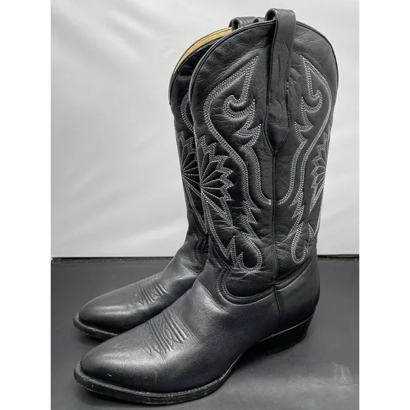 Corral Leather Cowboy Boots Black Embroidered Western Mens 8 Fast Shipping