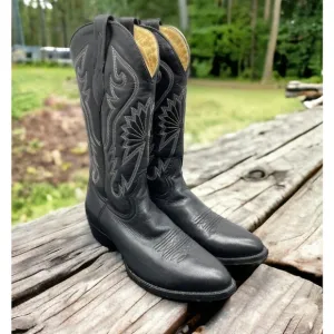 Corral Leather Cowboy Boots Black Embroidered Western Mens 8 Fast Shipping