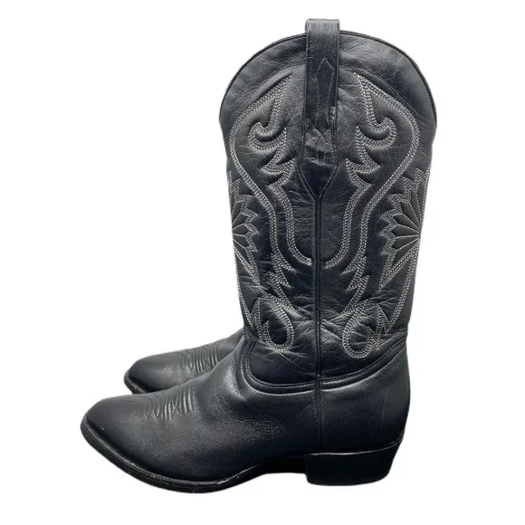 Corral Leather Cowboy Boots Black Embroidered Western Mens 8 Fast Shipping