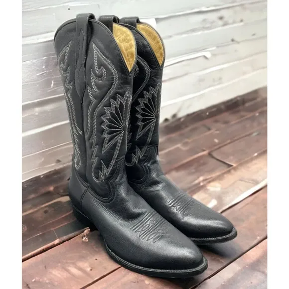Corral Leather Cowboy Boots Black Embroidered Western Mens 8 Fast Shipping