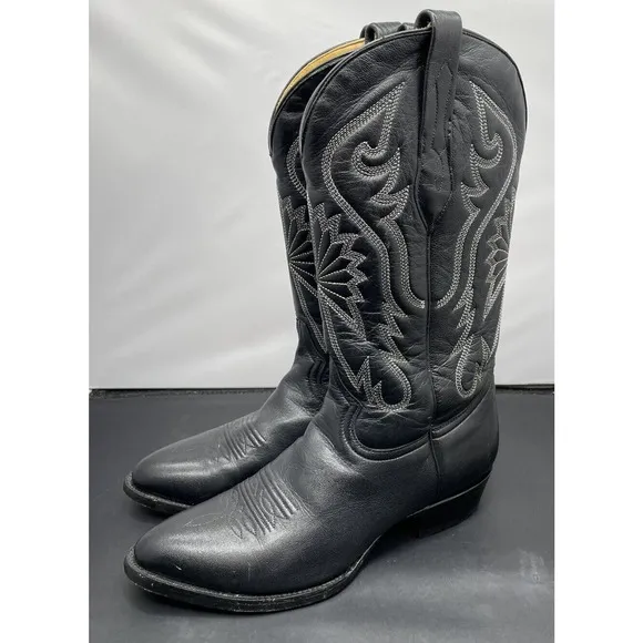 Corral Leather Cowboy Boots Black Embroidered Western Mens 8 Fast Shipping