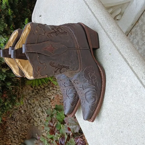 CORRAL LIZARD INLAY Brown Western Boots SIZE 9