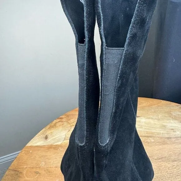 Corso Como Black Suede Leather Heeled Boots Over The Knee Size 8.5 Loval Classic