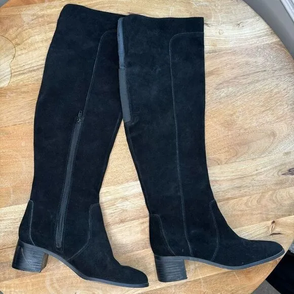 Corso Como Black Suede Leather Heeled Boots Over The Knee Size 8.5 Loval Classic