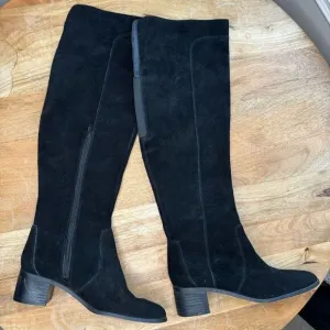 Corso Como Black Suede Leather Heeled Boots Over The Knee Size 8.5 Loval Classic