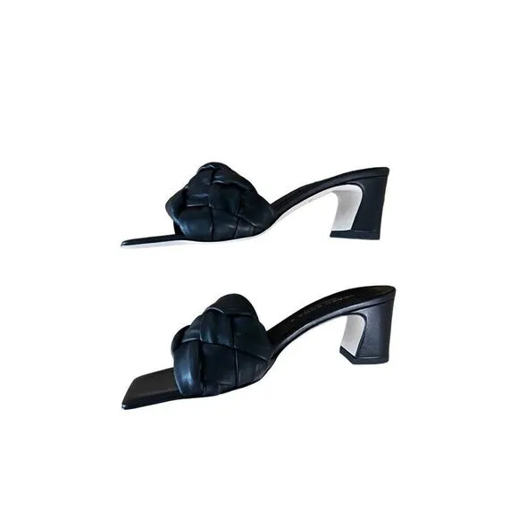Corso Roma 9 Womens Black Braided Square Toe Block Heels Sandals Size 37