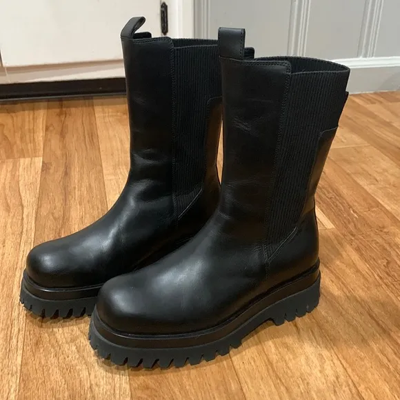 COS Black Chunky Leather Chelsea Boots