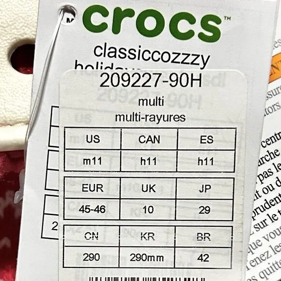 Crocs Classic Cozy Holiday Sweater Men’s Size 9-13 White Red Lined Sandals