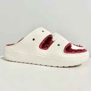 Crocs Classic Cozy Holiday Sweater Men’s Size 9-13 White Red Lined Sandals