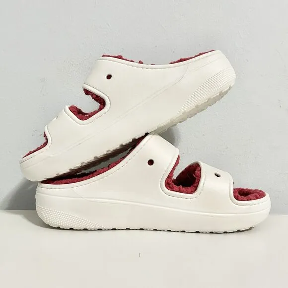 Crocs Classic Cozy Holiday Sweater Men’s Size 9-13 White Red Lined Sandals