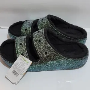 Crocs‎ Classic Cozzzy Glitter Sandals Mens Size 12 Black Lined Slides New