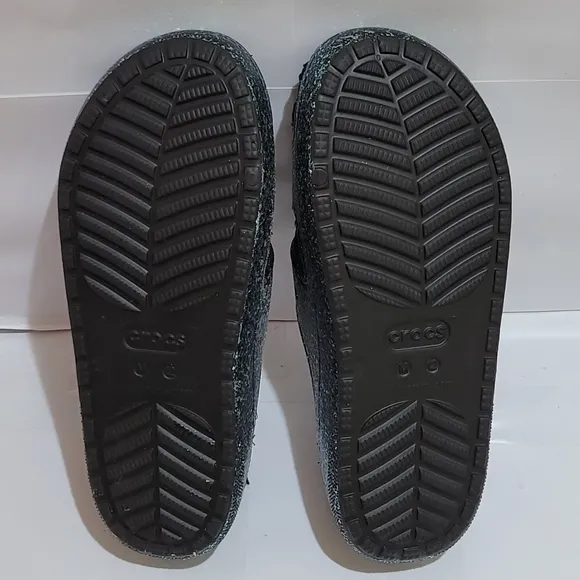 Crocs‎ Classic Cozzzy Glitter Sandals Mens Size 12 Black Lined Slides New