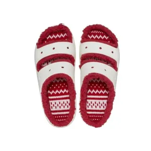Crocs Classic Cozzzy Sandals Women 8 Men 6 Fuzzy Slippers Holiday Sweater White‎