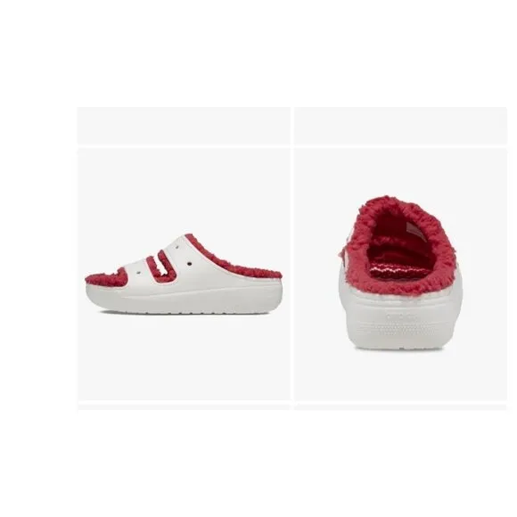 Crocs Classic Cozzzy Sandals Women 8 Men 6 Fuzzy Slippers Holiday Sweater White‎