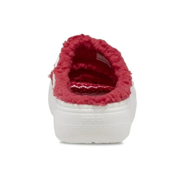 Crocs Classic Cozzzy Sandals Women 8 Men 6 Fuzzy Slippers Holiday Sweater White‎