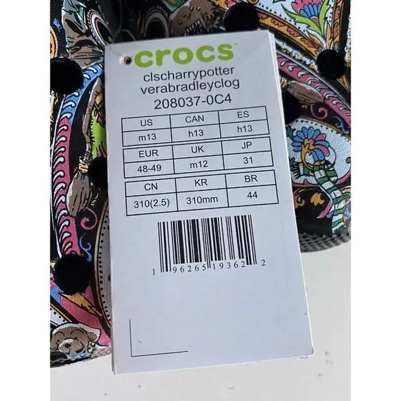 Crocs Classic Harry Potter Vera Bradley Clog Sandals Black Multi Men’s Sz 13 NEW