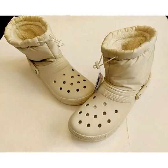 Crocs Classic Lined Neo Puff Slip On Boot Mens Size 13 Funnel Neck Bone