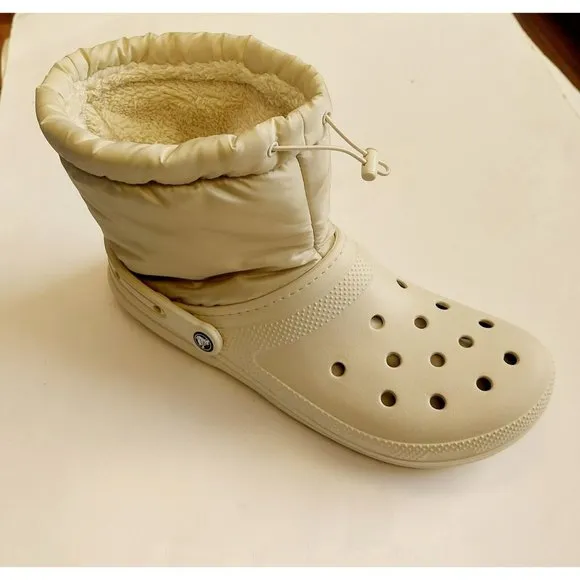 Crocs Classic Lined Neo Puff Slip On Boot Mens Size 13 Funnel Neck Bone