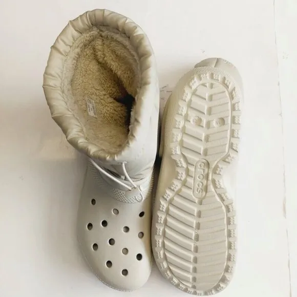 Crocs Classic Lined Neo Puff Slip On Boot Mens Size 13 Funnel Neck Bone