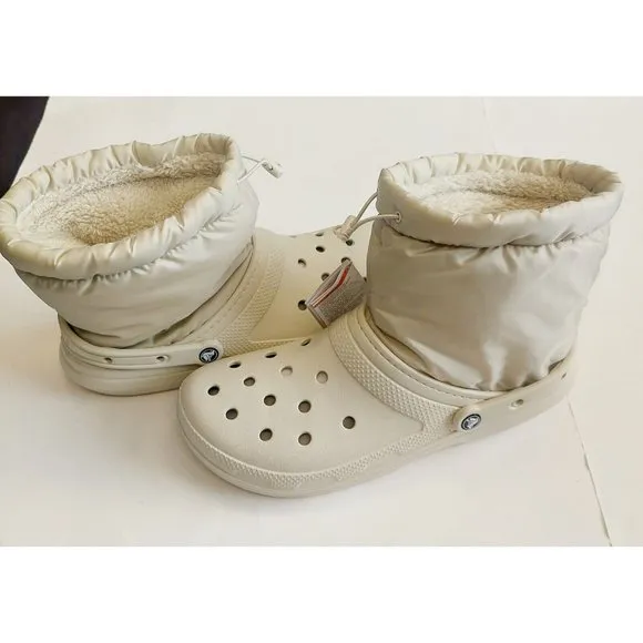 Crocs Classic Lined Neo Puff Slip On Boot Mens Size 13 Funnel Neck Bone