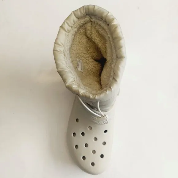 Crocs Classic Lined Neo Puff Slip On Boot Mens Size 13 Funnel Neck Bone