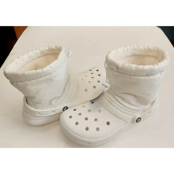 Crocs Classic Lined Neo Puff Slip On Boot Mens Size 9 Womens 11 White