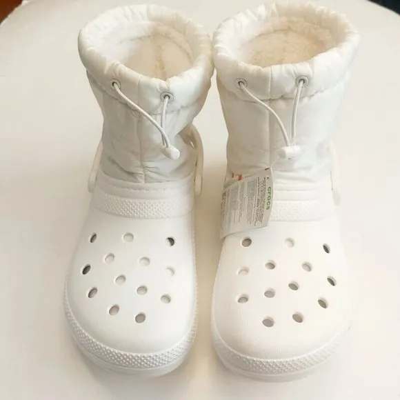 Crocs Classic Lined Neo Puff Slip On Boot Mens Size 9 Womens 11 White