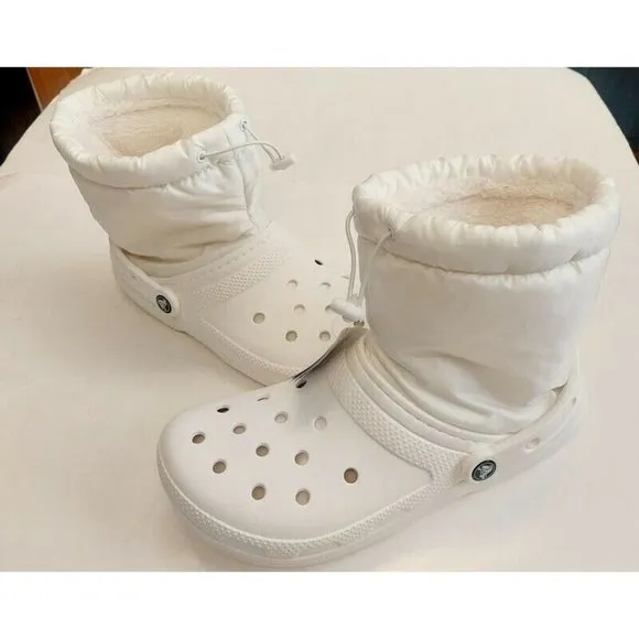 Crocs Classic Lined Neo Puff Slip On Boot Mens Size 9 Womens 11 White