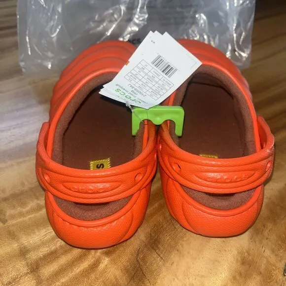 Crocs CLASSIC LINED OVERPUFF CLOGS🔥New Crocs Lava Orange Sandals Shoes‎ Sliden