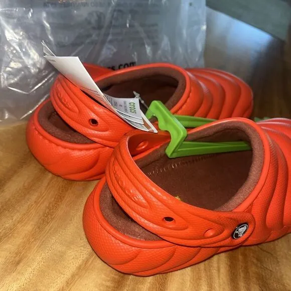 Crocs CLASSIC LINED OVERPUFF CLOGS🔥New Crocs Lava Orange Sandals Shoes‎ Sliden