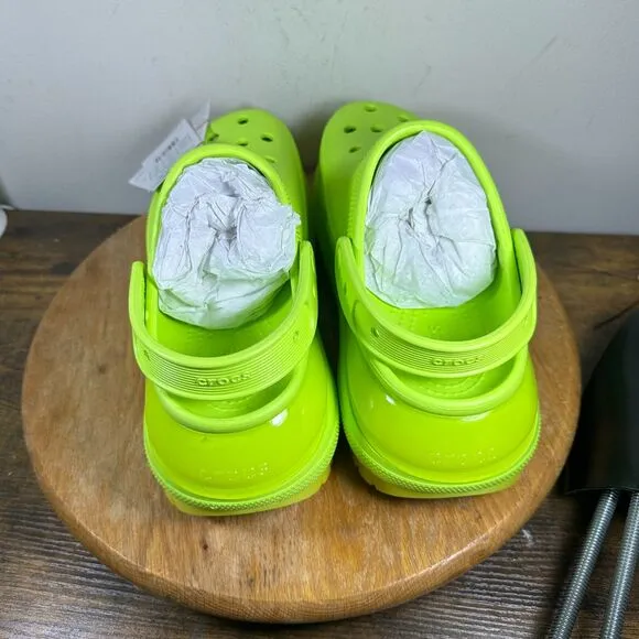 Crocs Classic Mega Cruch Clog Sandals Shoes Womens SIze 9 Green Lemonade