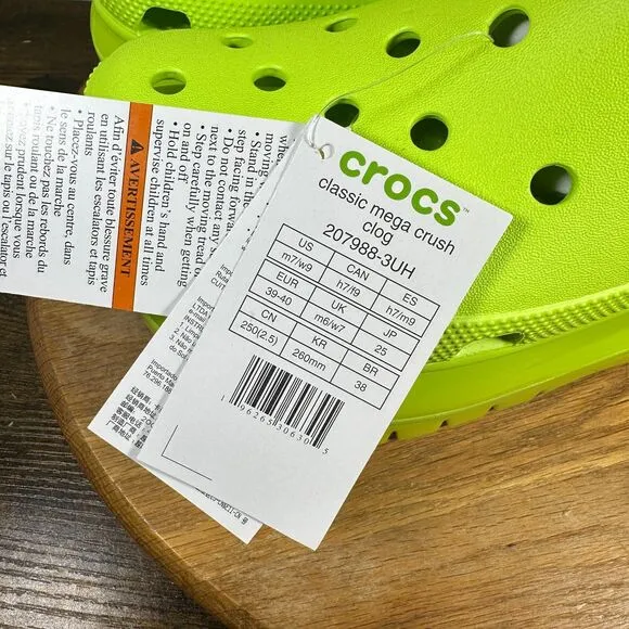 Crocs Classic Mega Cruch Clog Sandals Shoes Womens SIze 9 Green Lemonade