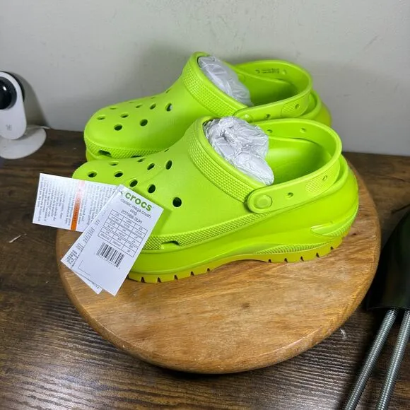 Crocs Classic Mega Cruch Clog Sandals Shoes Womens SIze 9 Green Lemonade