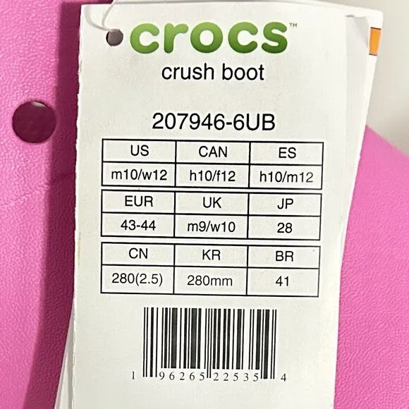 Crocs Classic Men’s Size 10 Women’s 12 Pink Crush Lifestyle Comfort Rain Boots