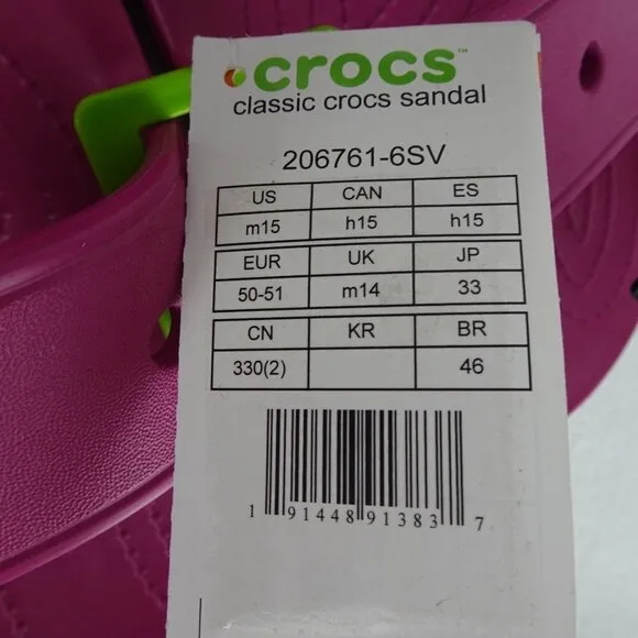 Crocs Classic Slides Men's Size 15 US Pink Double Strap Sandals Barbiecore