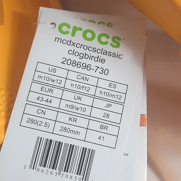 Crocs Unisex McDonalds X Classic Clog Sandals Mens 10 Womens 12 Yellow w…
