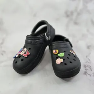 Crocs Womens 7 Mens 5 Black Fur Lined Jibbitz Clog Shoe Slip On Sandals Classic
