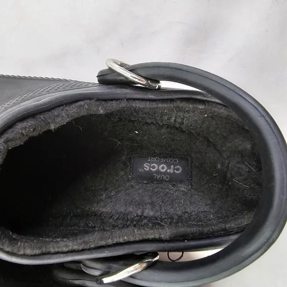 Crocs Womens 7 Mens 5 Black Fur Lined Jibbitz Clog Shoe Slip On Sandals Classic