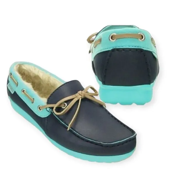 CROCS Wrap Colorlite Women's Fur Lined Moccasin Loafers Blue NEW