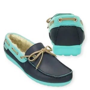 CROCS Wrap Colorlite Women's Fur Lined Moccasin Loafers Blue NEW